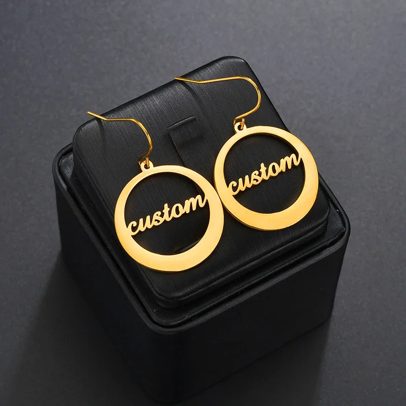 

Personalised Fashion Name Customisation Jewellery Pendant Round Hollow Name Studs DIY Name Customisation Earrings