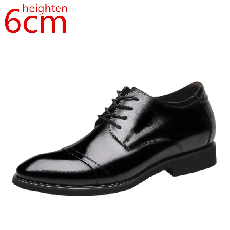 New Men Business Dress Shoes Height Increasing 6cm Classic Wedding Formal Shoes Men Cow Split Leather Fashion Elevator Shoes