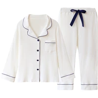 prowow womens pajamas sleepwear long sleeve white cotton lightweight spring and autumn fashion casual v neck homewear set