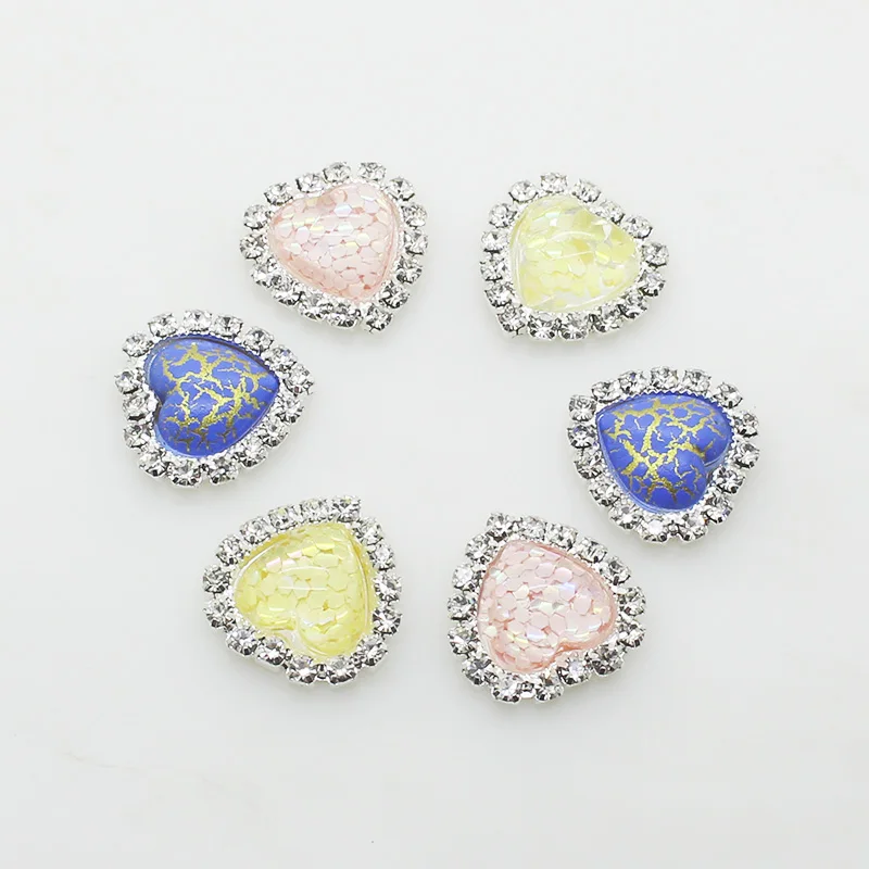 10 шт./компл. 18 мм Сердце красочные алмазные пуговицы со стразами и плоской
