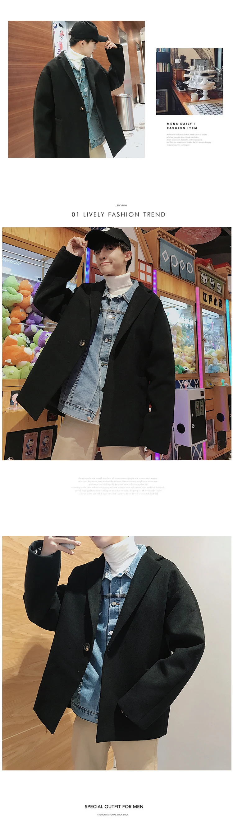 Winter Short Woolen Coat Men Fashion Solid Color Casual British Wind Woolen Jacket Man Loose Cotton Thick Woolen Overcoat Male