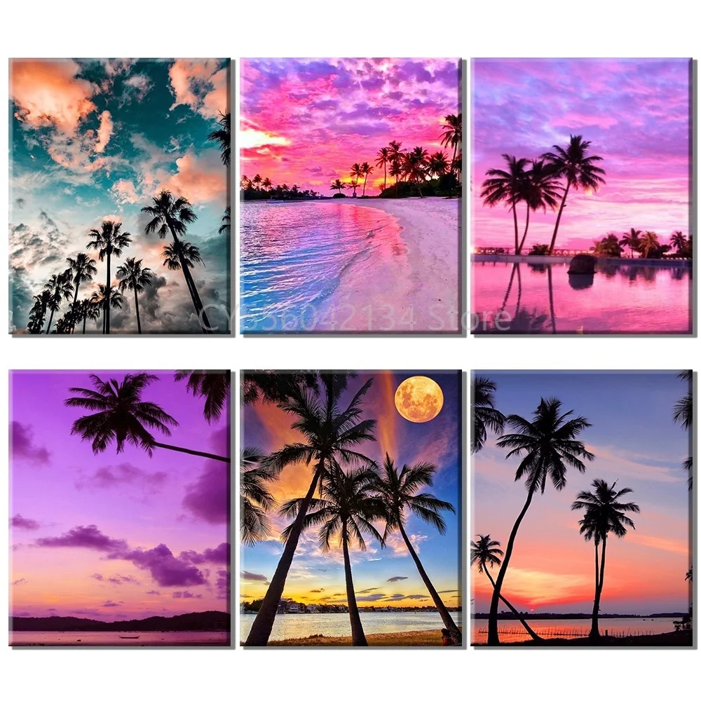 

Sunset Glow coconut tree DIY 5D Diamond Painting Full Home Decor Wall Art Handmade Resin Diamond Mosaic Painting Kits