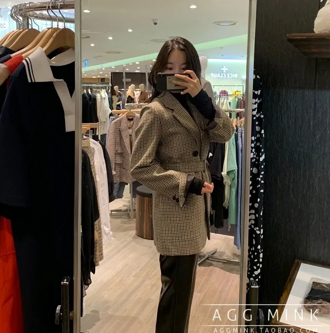 Осенне зимний двубортный клетчатый Блейзер пальто новая Корейская версия