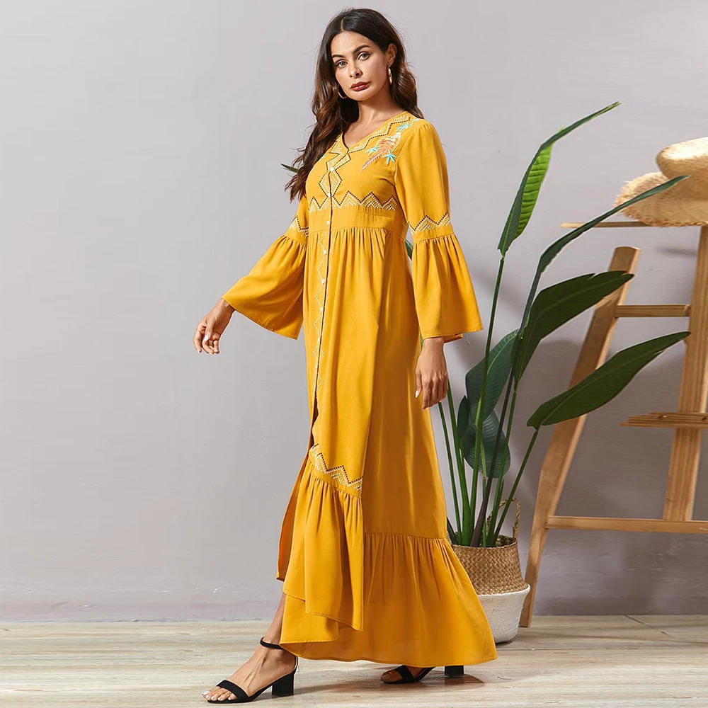 

Embroidery Muslim Dress Women Dubai Abaya Turkish Hijab Dresses Caftan Marocain Kaftan Robe Ete Islamic Clothing Abayas Kleding
