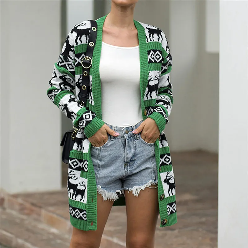 Женский кардиган Рождественский свитер зимняя повседневная верхняя одежда с