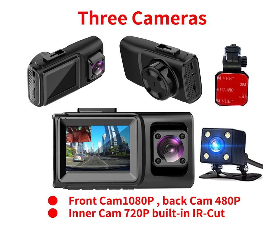 Three Cameras ELEBEST 3 канальный автомобильный видеорегистратор 3 камеры 1080P передний/внутренний/задний три объектива видеорегистратор трёхполосный видеорегистратор запись в режиме реального времени - Название цвета: Three Cameras