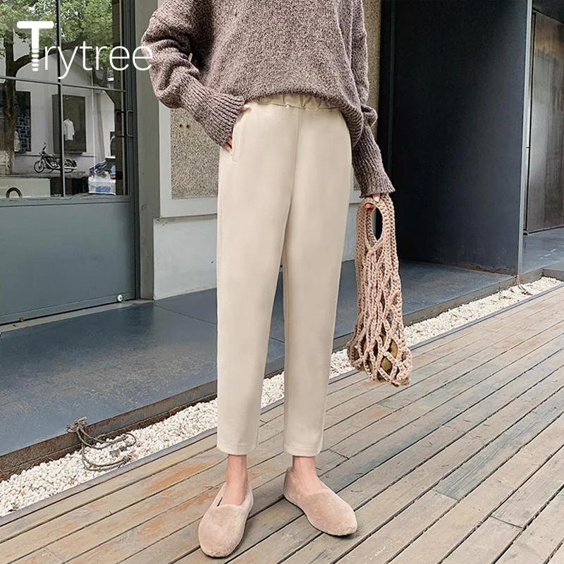 Trytree 2020 осень зима женские повседневные брюки модные однотонные 3 цвета Карманы