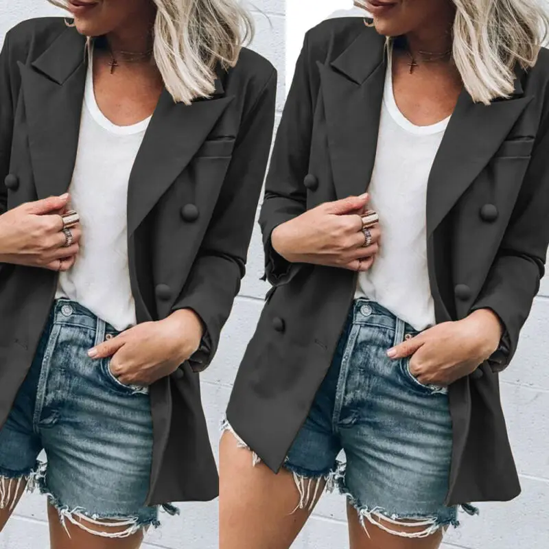 Женский облегающий повседневный деловой Блейзер рабочий пиджак пальто с длинным