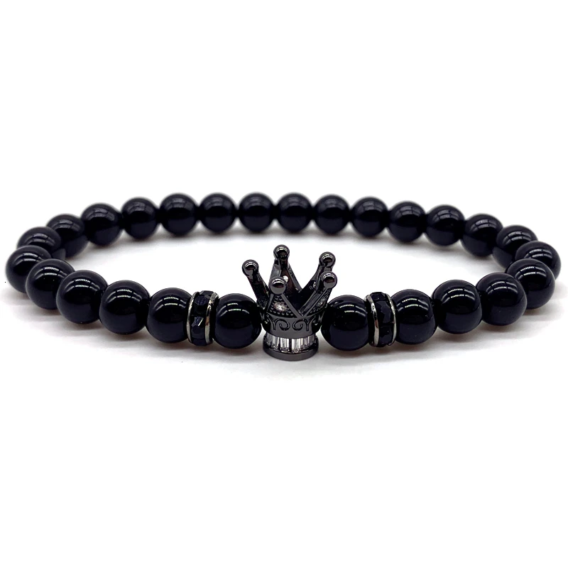 Модный новый 2020 Браслет-шарм Корона мужчин и женщин винтажный пейв CZ натуральный черный камень бусины для ювелирных подарков.