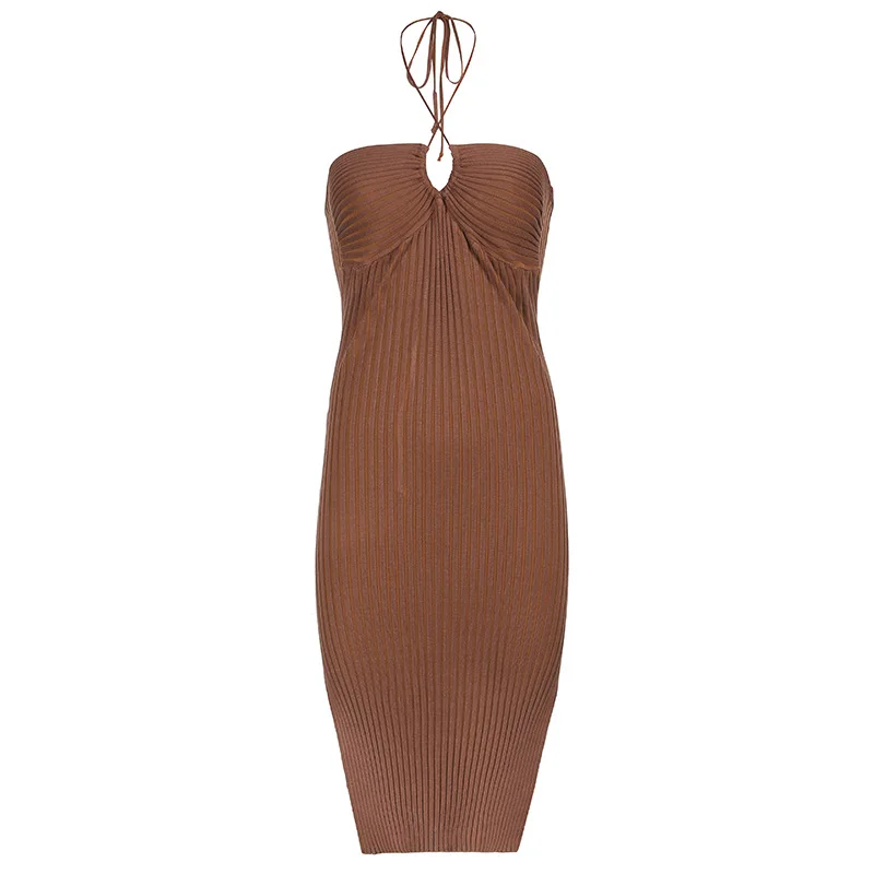 

Sexy Halter Slim Slash Neck Irregular Splits Dress