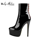 Женские закругленные узкие туфли Onlymaker, 16 см, черного цвета, с боковой молнией, ботильоны для вечеринки размер, большие размеры, US5  US15