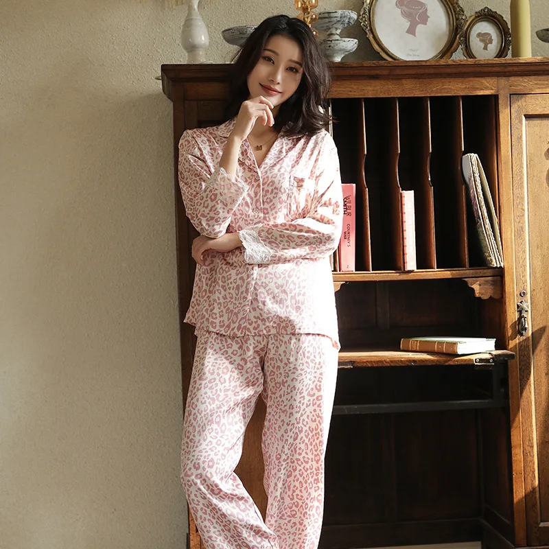 Two Piece Button Up Pajama Set Women Simple Breathable and Comfortable Pajamas Plus Size Leopard Sexy Home Clothes for Women