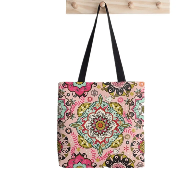 

2021 сумка-шоппер с цветным рисунком мандалы, женская сумка-тоут в стиле Харадзюку, Женская холщовая сумка-шоппер на плечо