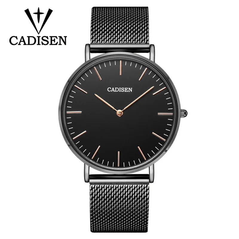 Black CADISEN мужские часы ультра-тонкие простые модные деловые кварцевые часы для отдыха водонепроницаемые часы из нержавеющей стали Reloj Hombre - Цвет: Black