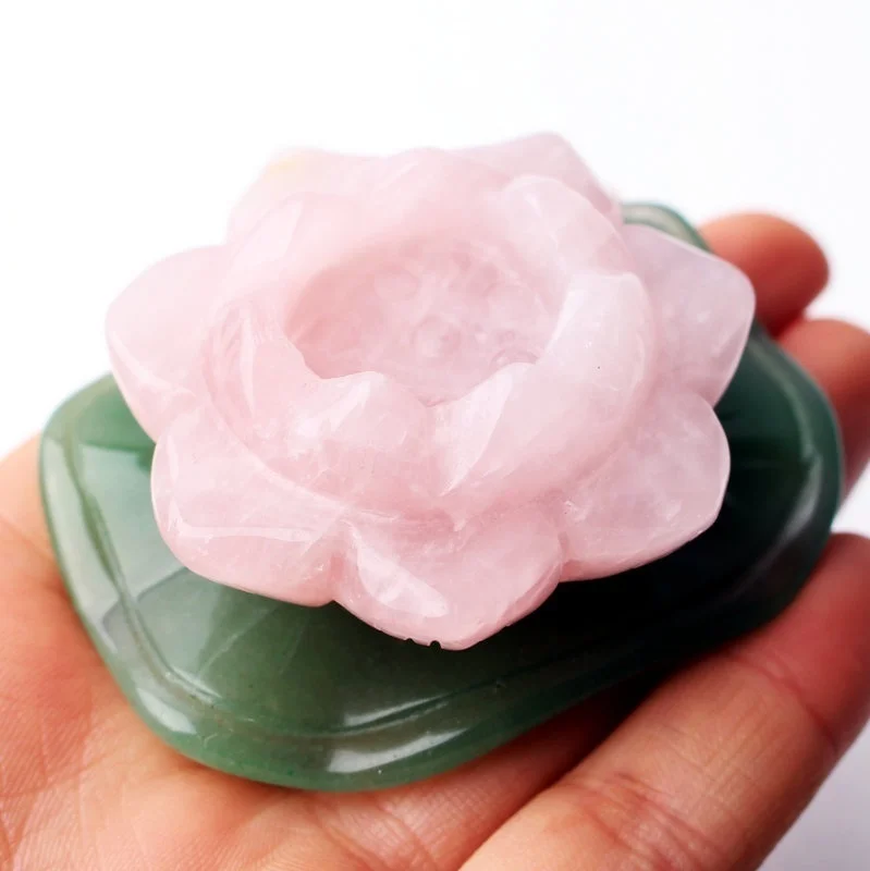 Натуральная роза кварц цветок лотоса авантюрин основа зеленый лист домашнее