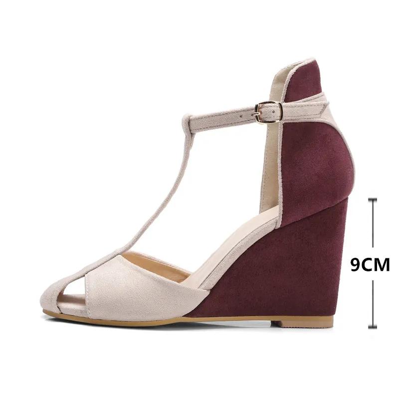 Новые летние женские пикантные туфли из флока на платформе с Т образным ремешком