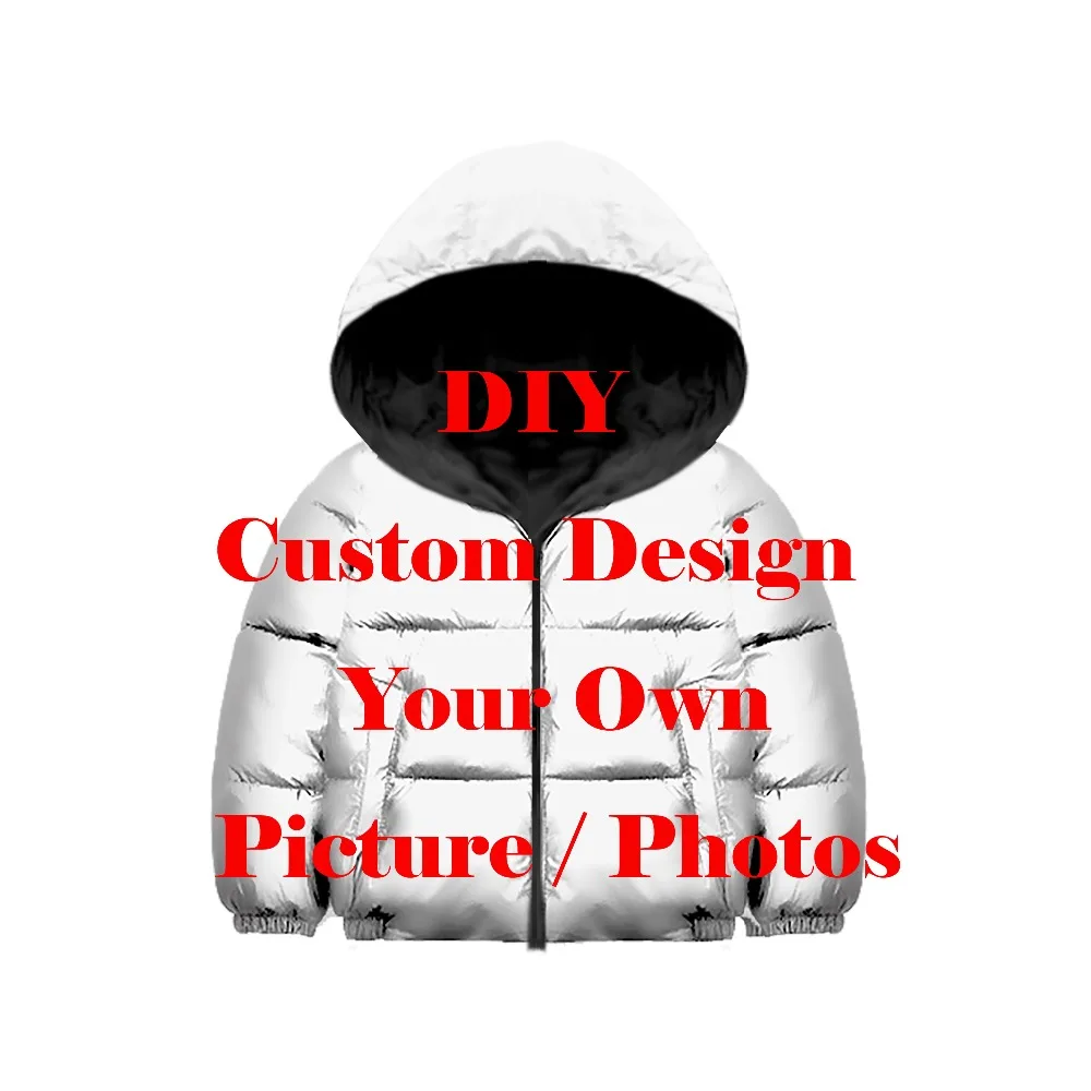 

Drop Shipping 3D Print Kids/Boy/Girl Diy Custom Design Picture Photo Child Jacket Plus Velvet Zipper Warm Down Child Filled Coat