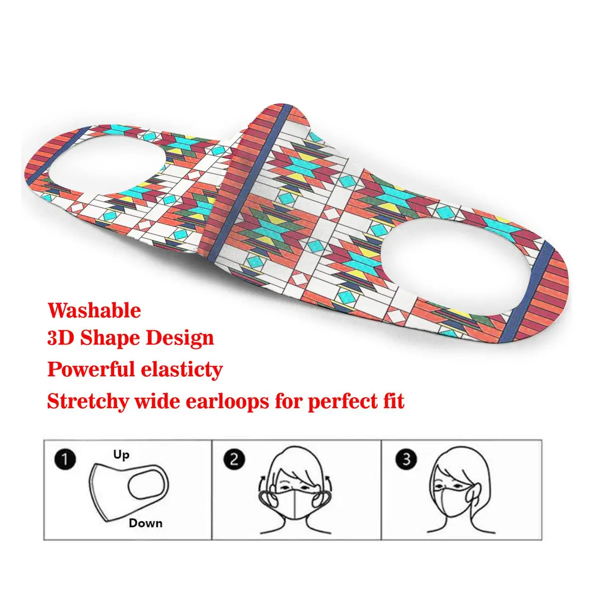 

Southwest American Pattern Washable elastic Earloop Face Breathing Mask Reusable Anti Dust Cotton Mouth For Adults