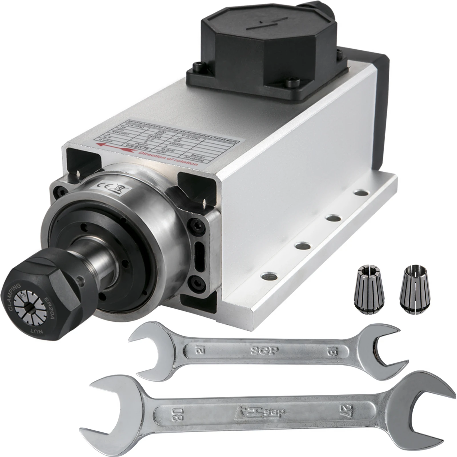 

VEVOR 2.2KW CNC Square Air Cooled Spindle Motor with 3Pcs ER20 Collet 24000RPM Rotating Speed for Engraver Frequency Converters