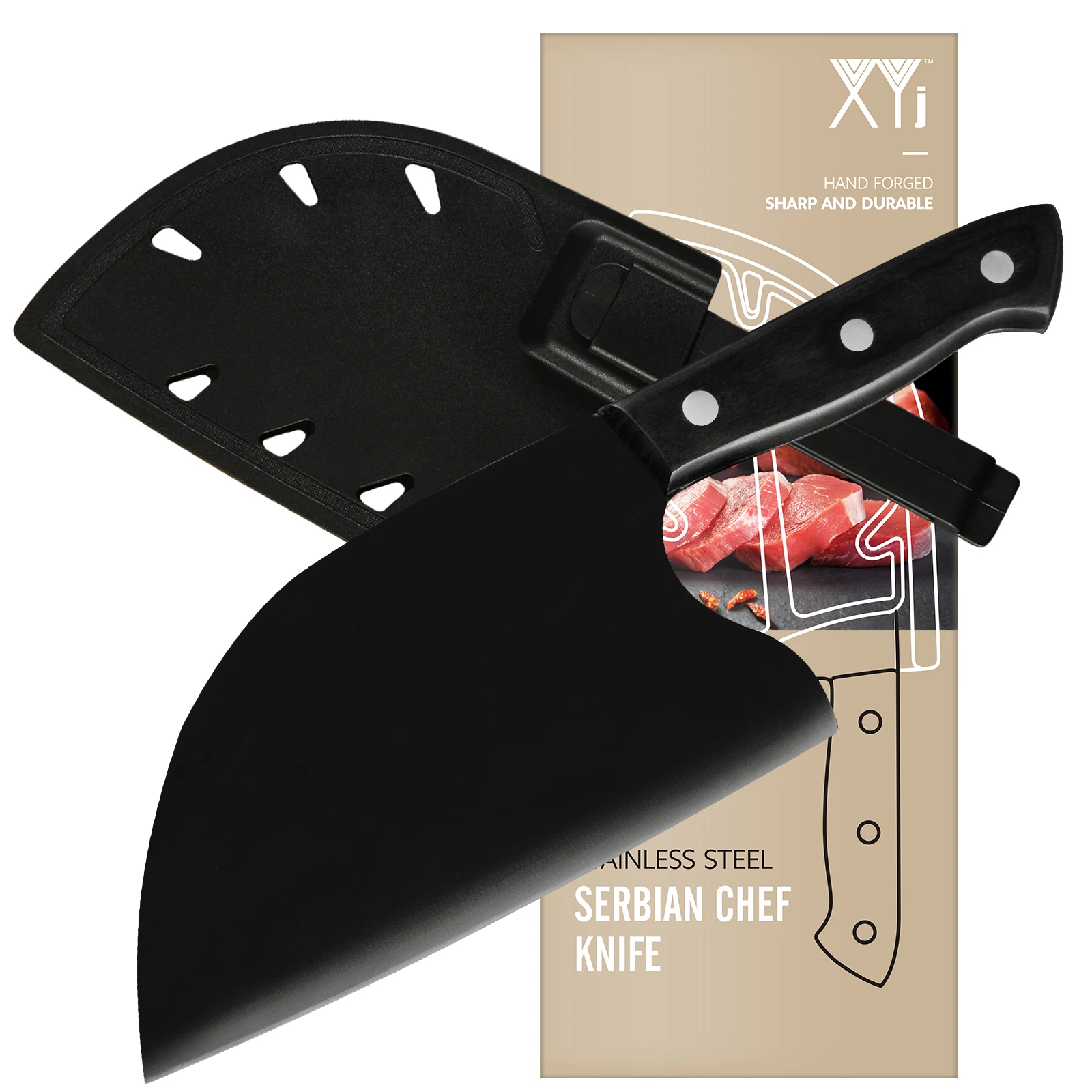 

7'' Inch Stainless Steel Forged Butcher Knife High Carbon Steel Ultra Sharp Chopping Knife Wood Handle Full Tang Cooking Cleaver