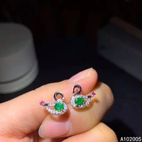 kjjeaxcmy fine jewelry 925 sterling silver inlaid natural emerald female new earrings ear studs lovely support test with box