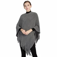 solid knitted sweater women silver wire capes ponchos female pullover tassel cloak elegant shawl autumn winter lady scarf
