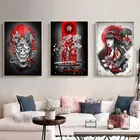 Японский художественной росписи гейш; Самурай и Инь-Ян холст с рыбой постеры с масляной живописью и принты Wall Art номер декоративная картина