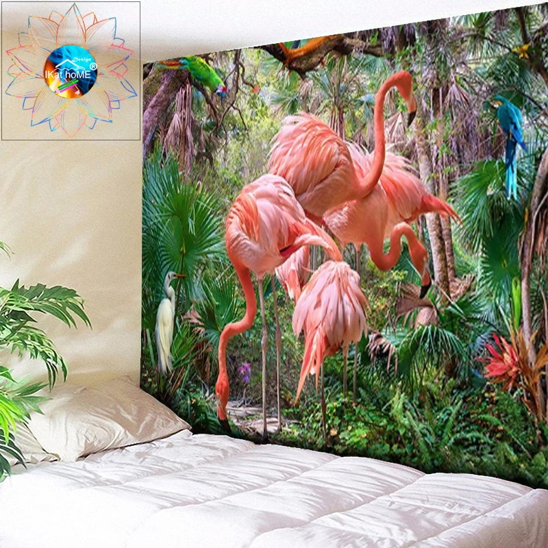 Гобелен с фламинго лесное растение мандала настенный гобелен в стиле хиппи