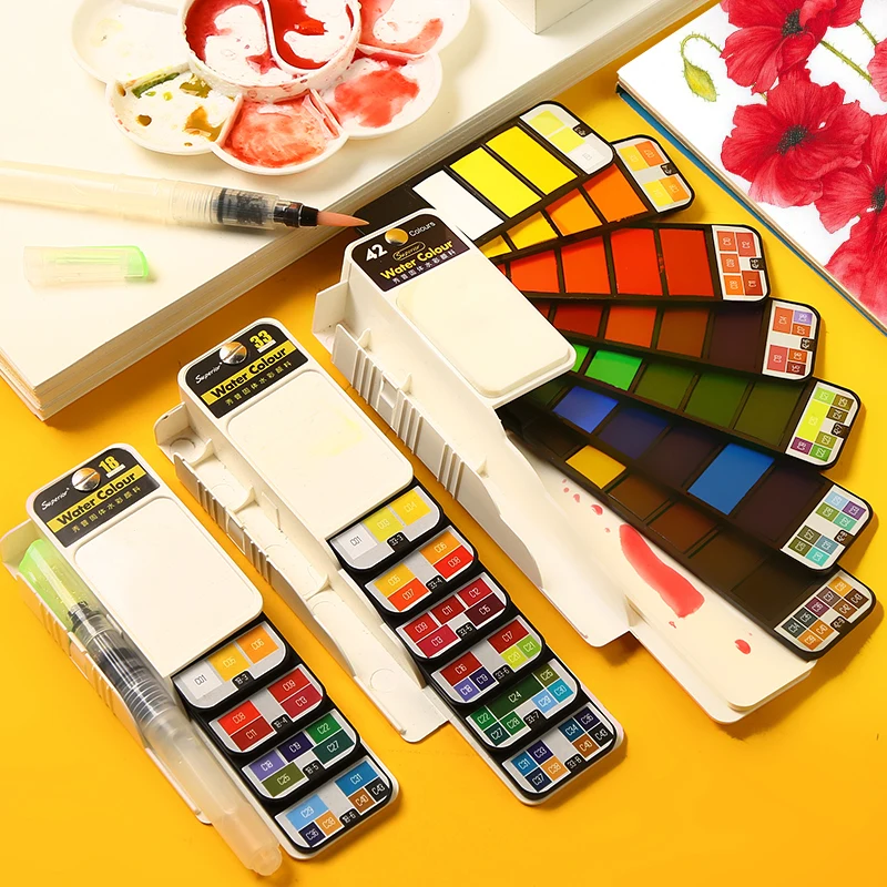 

Sector Water Color Paint Set 18/25/42 Colors Watercolor Painting Brush Portable Solid Watercolor Pigment Set for Art Supplies