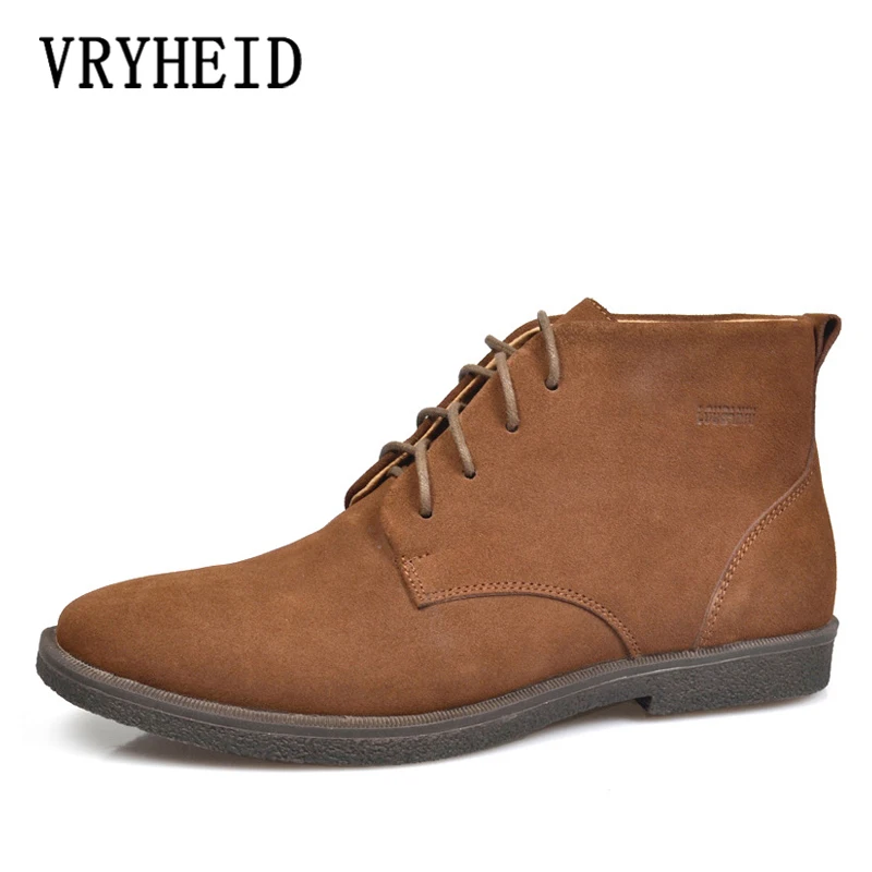 VRYHEID Autumn Winter Chelsea Men's Boots Fashion Genuine Leather Ankle Men Big Size 37-47 Cow Suede High Top Shoes | Обувь