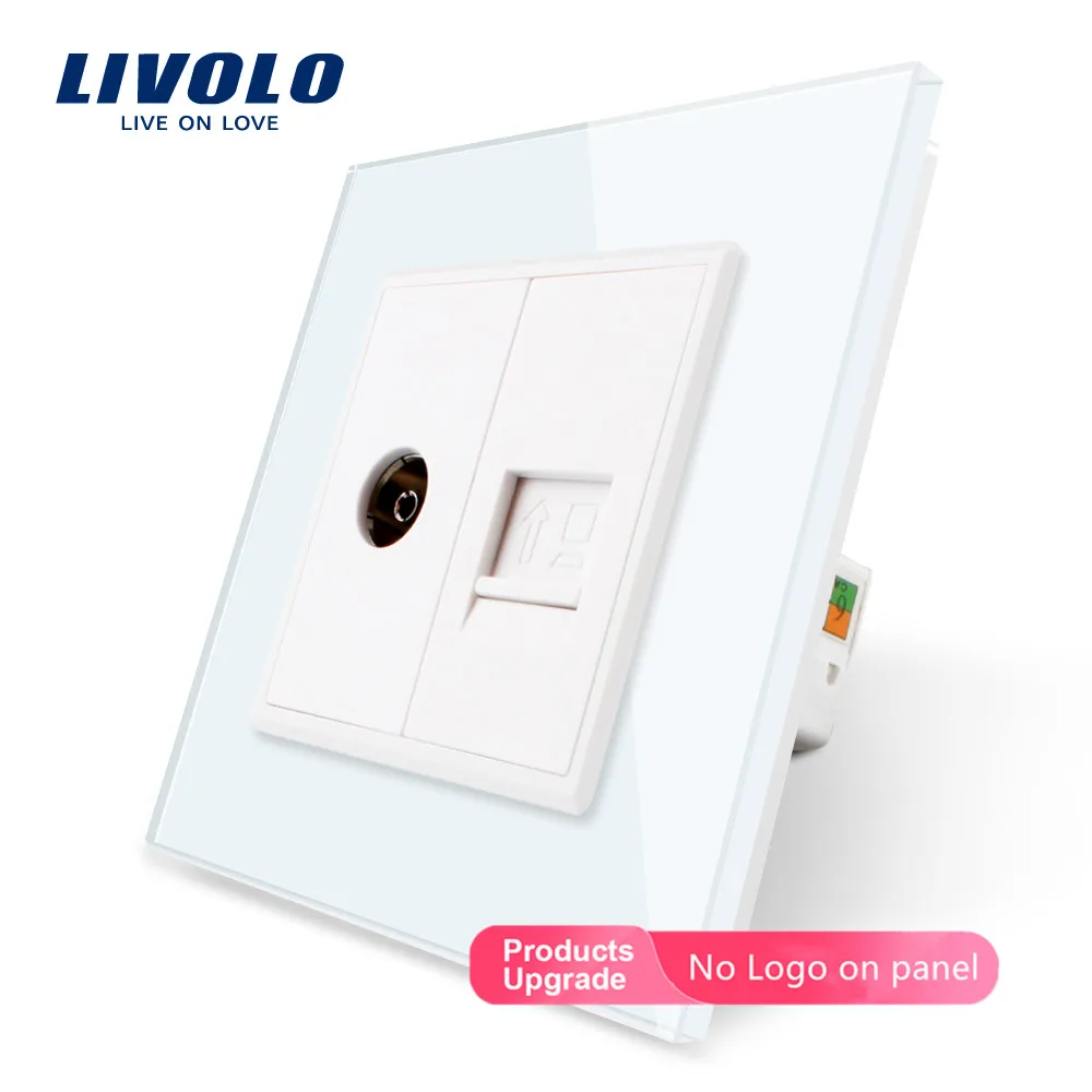 Livolo 7 цветов; туфли с украшением в виде кристаллов Стекло Панель, 2 банды стена компьютер и ТВ гнездо, C791VC-11/12/13/15 без переходник, без логотипа