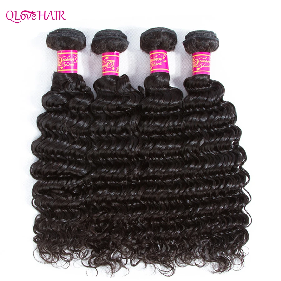 

Qlove Hair Deep Wave With Frontal Brazilian Human Hair Bunldes With Closures 3 Bundles With Frontal Deep Curly Remy Hair Frontal