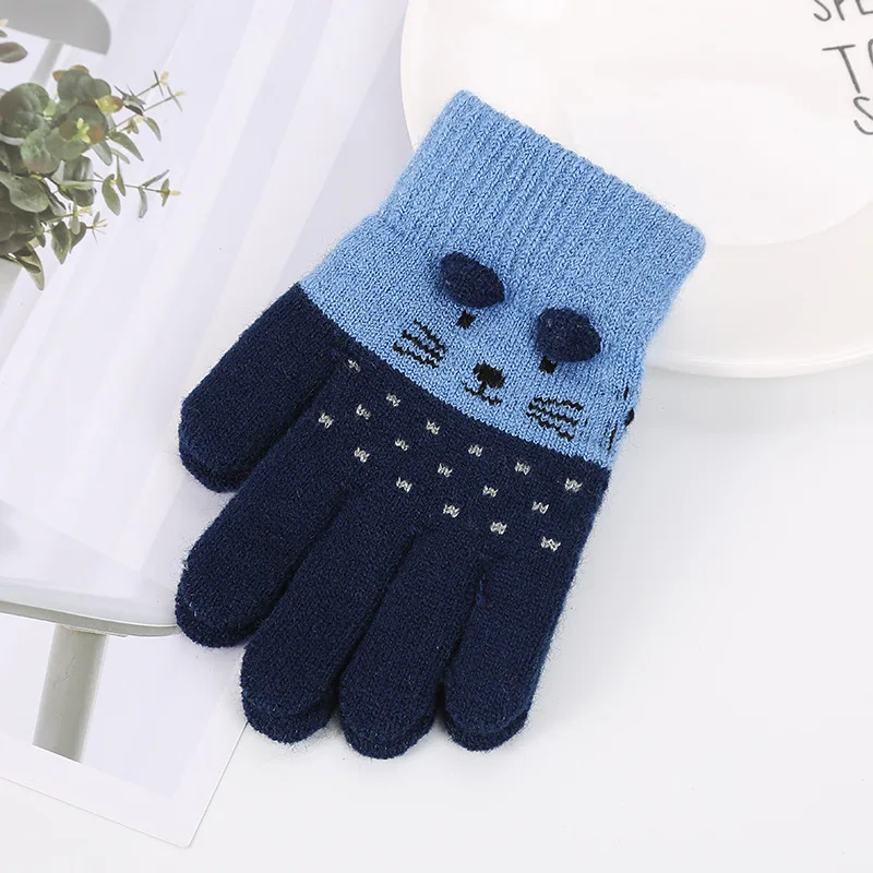 Girls Cute Cartoon Cat Gloves Winter Thick Knit Boys Kids Newborn Mittens Children Keep Finger Warm For Baby 3-7Years Old | Детская