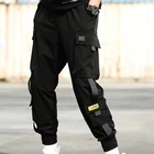 Брюки-карго мужские с боковыми карманами, брюки-султанки с лентами, повседневные Джоггеры в стиле хип-хоп, черные модные повседневные уличные штаны, 2020
