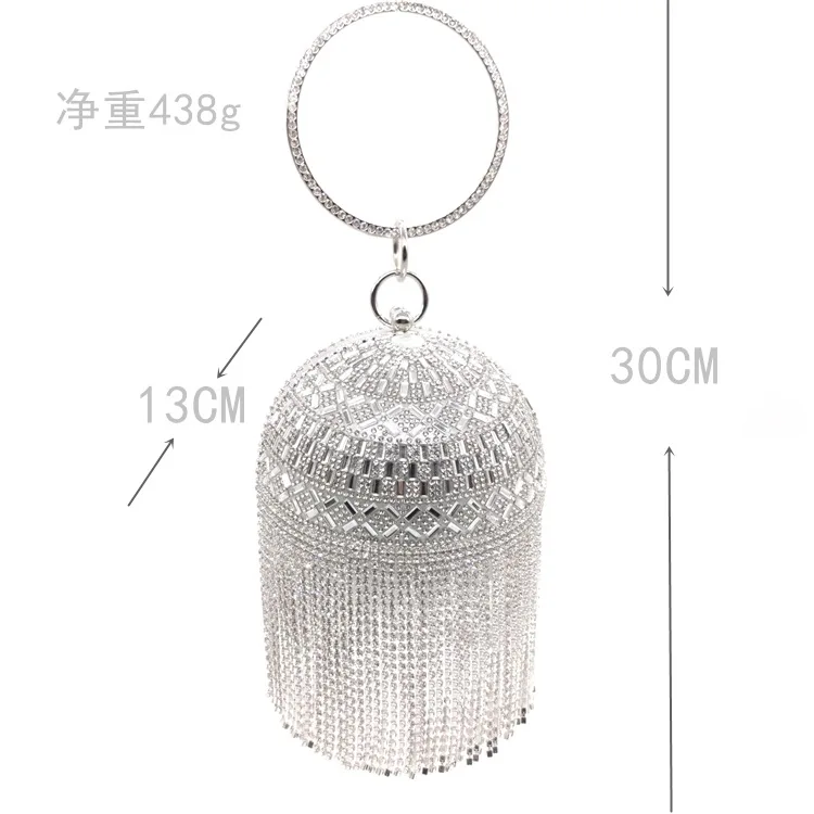 

Fashion Rhinestone Design Hot Rhinestone Bag Round Lady Cosmetic Bag Wedding Dress Tote Bag Dinner Party Coin Purse Tote Bag