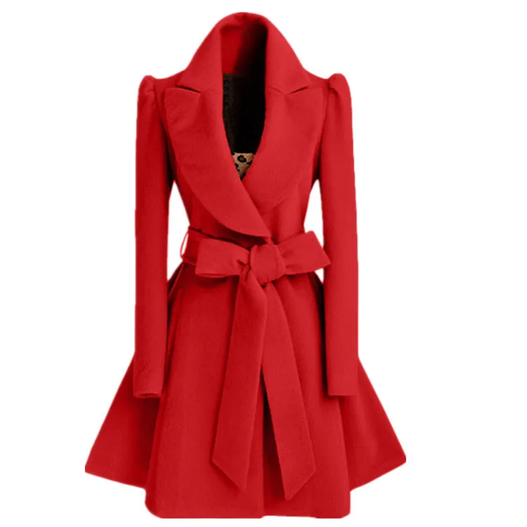 

Autumn Winter Women's Woolen Coat Waist Slim Long Sleeve Fashion Turn-down Collar Blouse Coat Elegant Slim Ladies Trench Coats