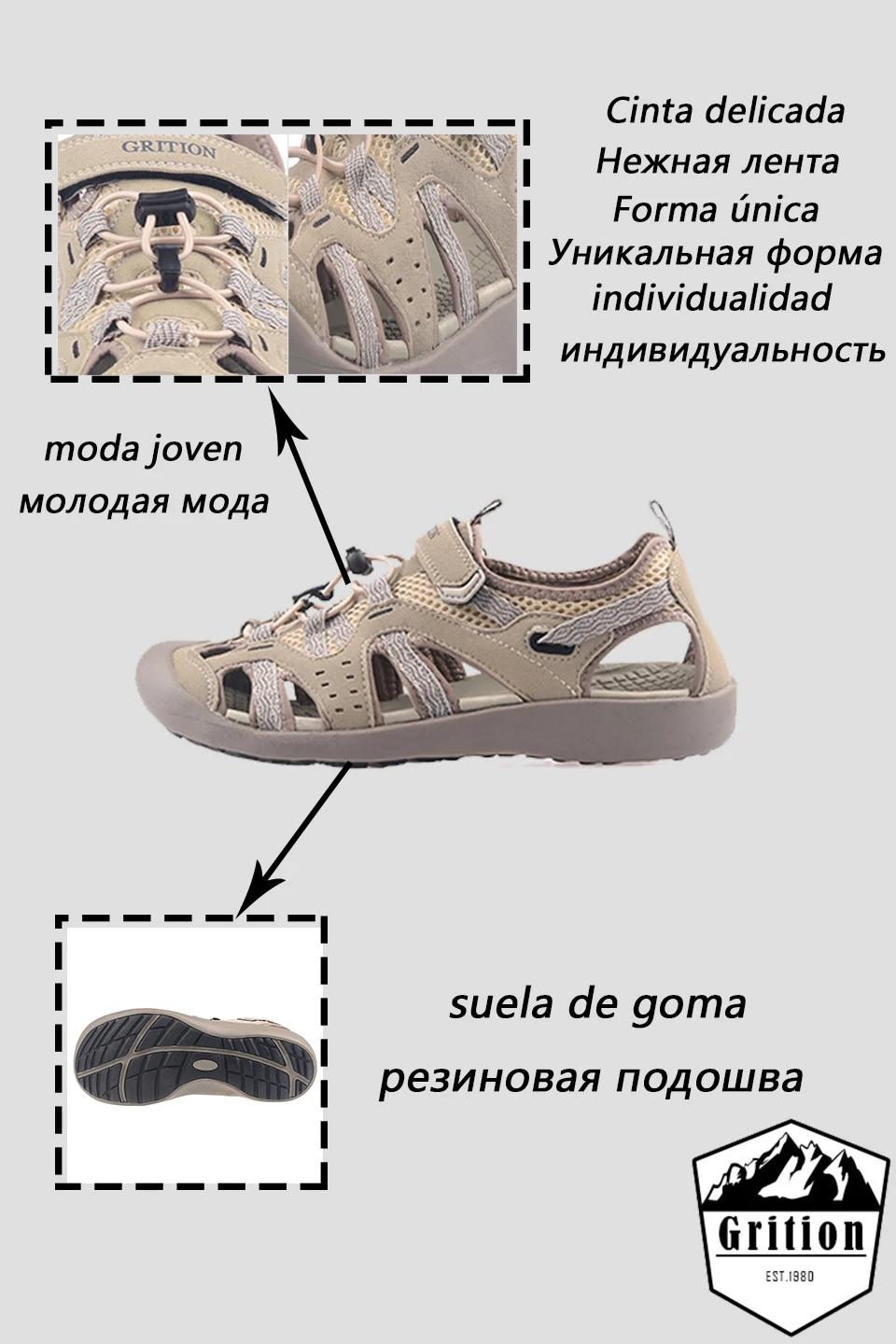 GRITION/женские сандалии; треккинговые дышащие сетчатые туфли на мягкой плоской подошве; летняя Уличная обувь; пляжная женская обувь без застежки; большие размеры