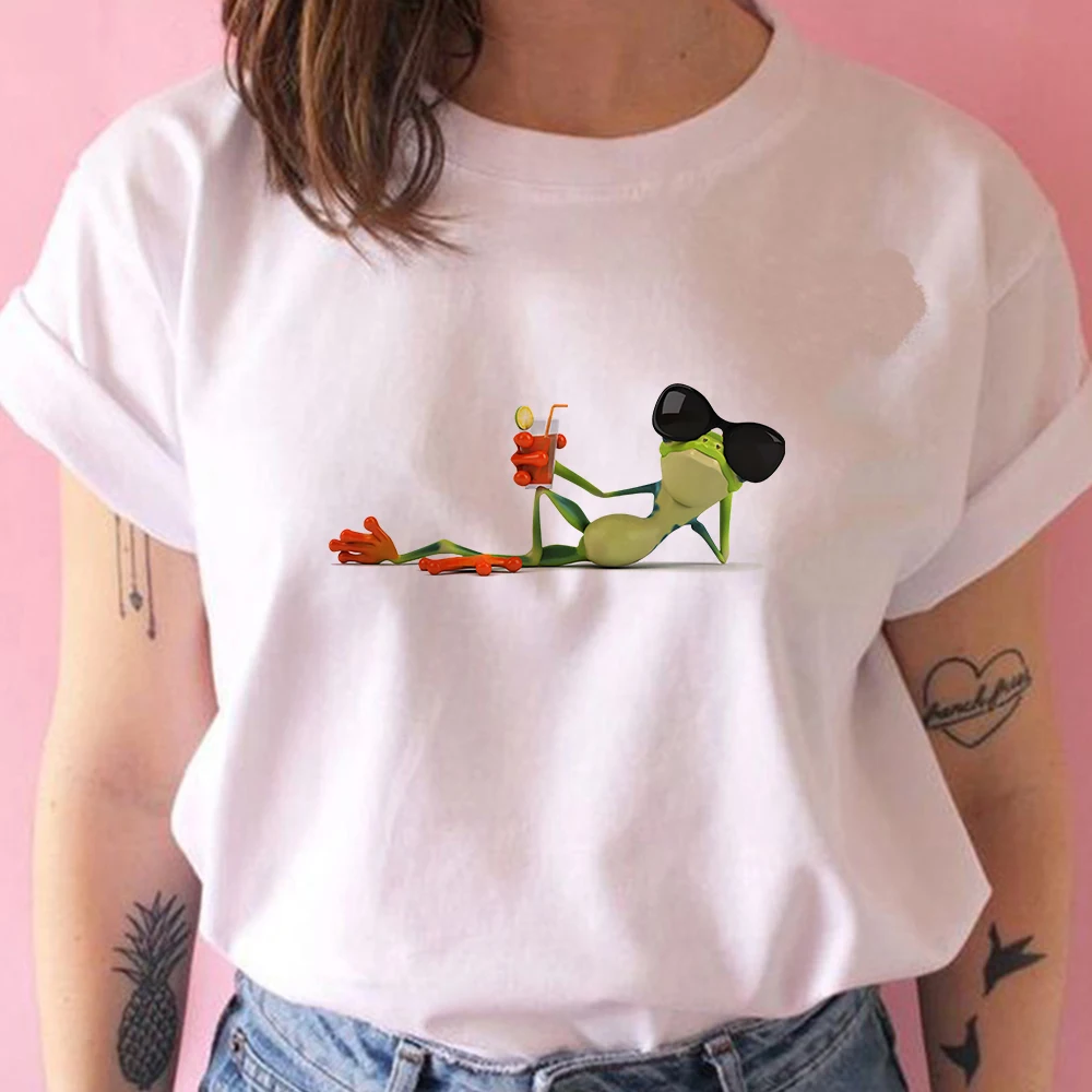 

Frog Cute Casual White Tshirt Cartoon Summer Top Europe America Holiday Y2k Fashion Oversize Funny Gothic 2021 New Arrivals