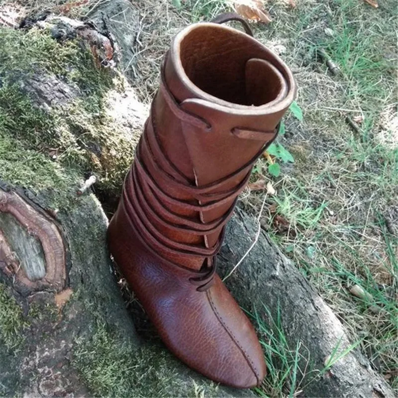 B2-7 Size 34-48 Female Vintage Soft Leather Mid Calf Boots Girls High Quality Cross-tied Boot Woman Flat Heels Shoes For Women | Обувь