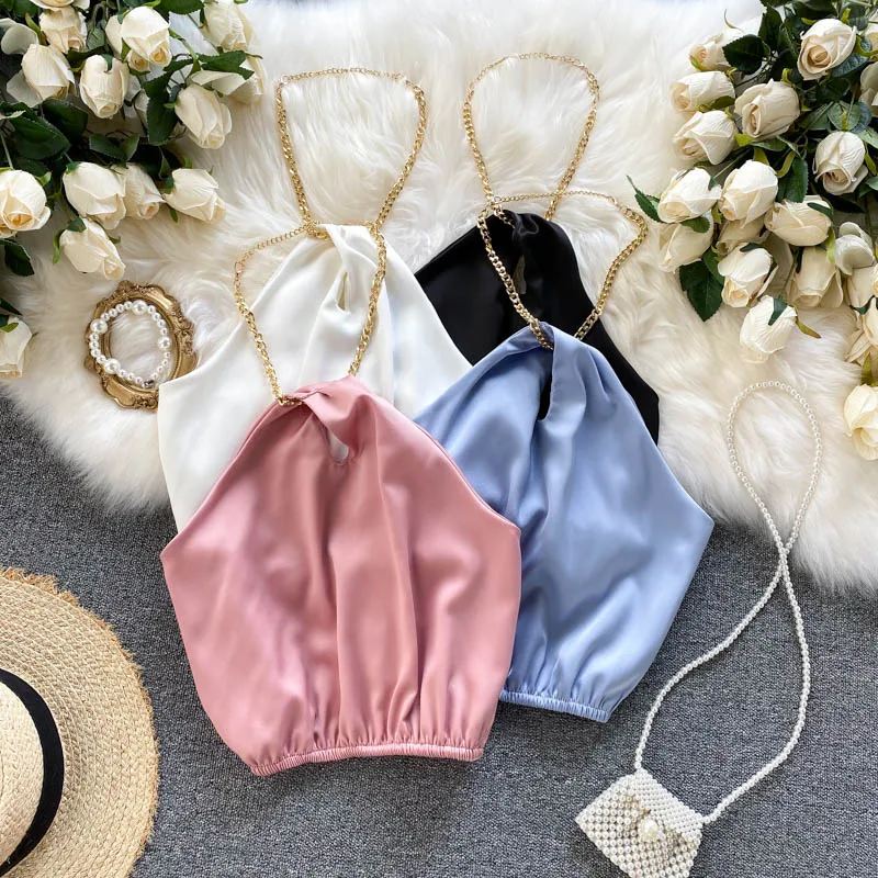 

Summer new chain hanging neck crop top women Short wild sexy fried street tops for women 2021