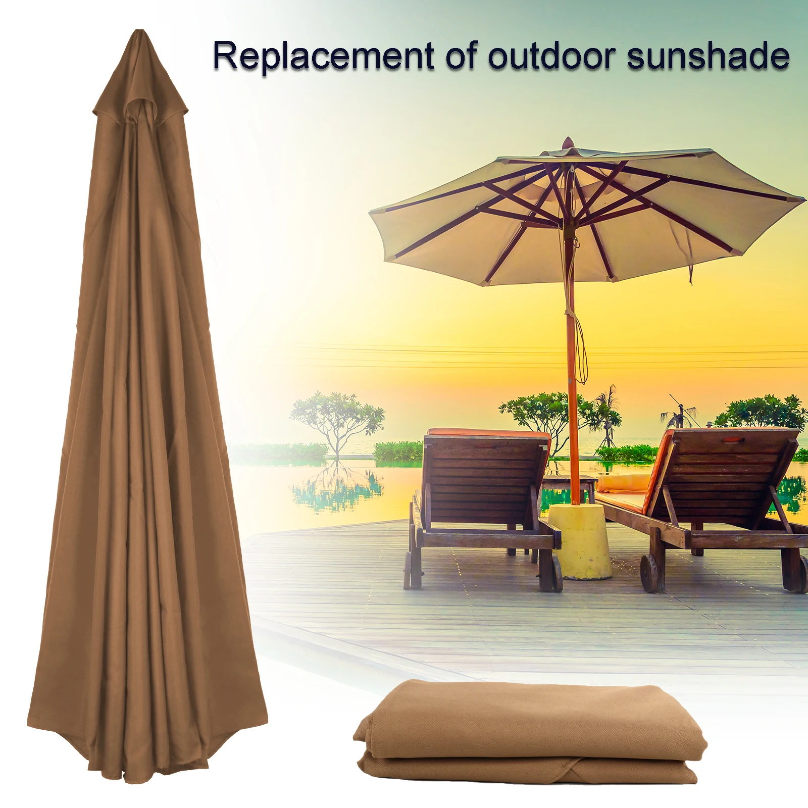 

Beach Umbrella Shail Replacement Parasol Graden Pool Polyester Cloth Anti-Uv Outdoor Patio Replacement Canopy Without Stand