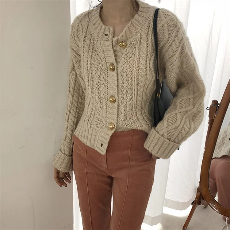 

2021 New Women Stylish Thicken Casual Twisted Autumn Cardigans All-Match Full-Sleeved Brief Women Basic Short Sweaters