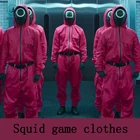 Новый красный комбинезон из игры кальмар, костюм для косплея, костюм для Хэллоуина, вечеринки, круглый костюм из шести масок для мужчин, женщин, мужчин и детей
