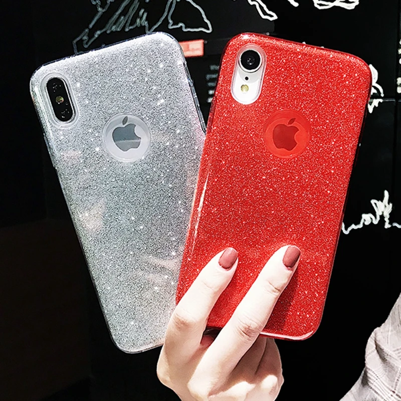 Противоударное 3 слоя чехол для iphone XS 11 Pro MAX XR X 10 6, 6 S, 7, 8plus, 5S 5 se чехол из поликарбоната+ ТПУ+ Блеск Блестящий Мягкий чехол