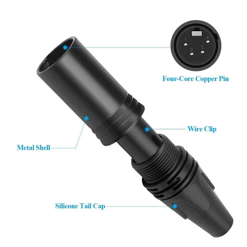 Черный 4-контактный разъем XLR штекер пушка адаптер для колонки микрофона микшера