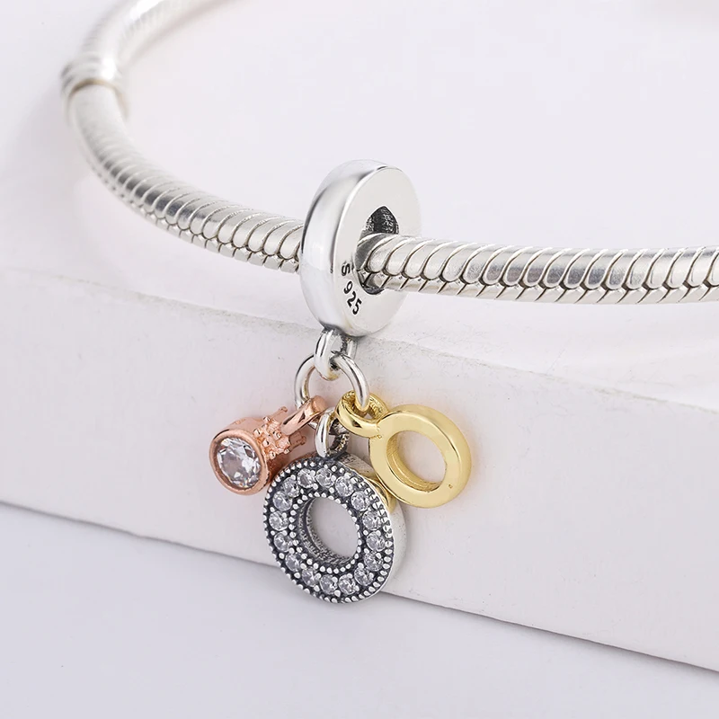 

925 Sterling Silver Sparkling Round Triple Monogram And Logo Dangle Pendant Charms Bracelet DIY Jewelry Making For Pandora