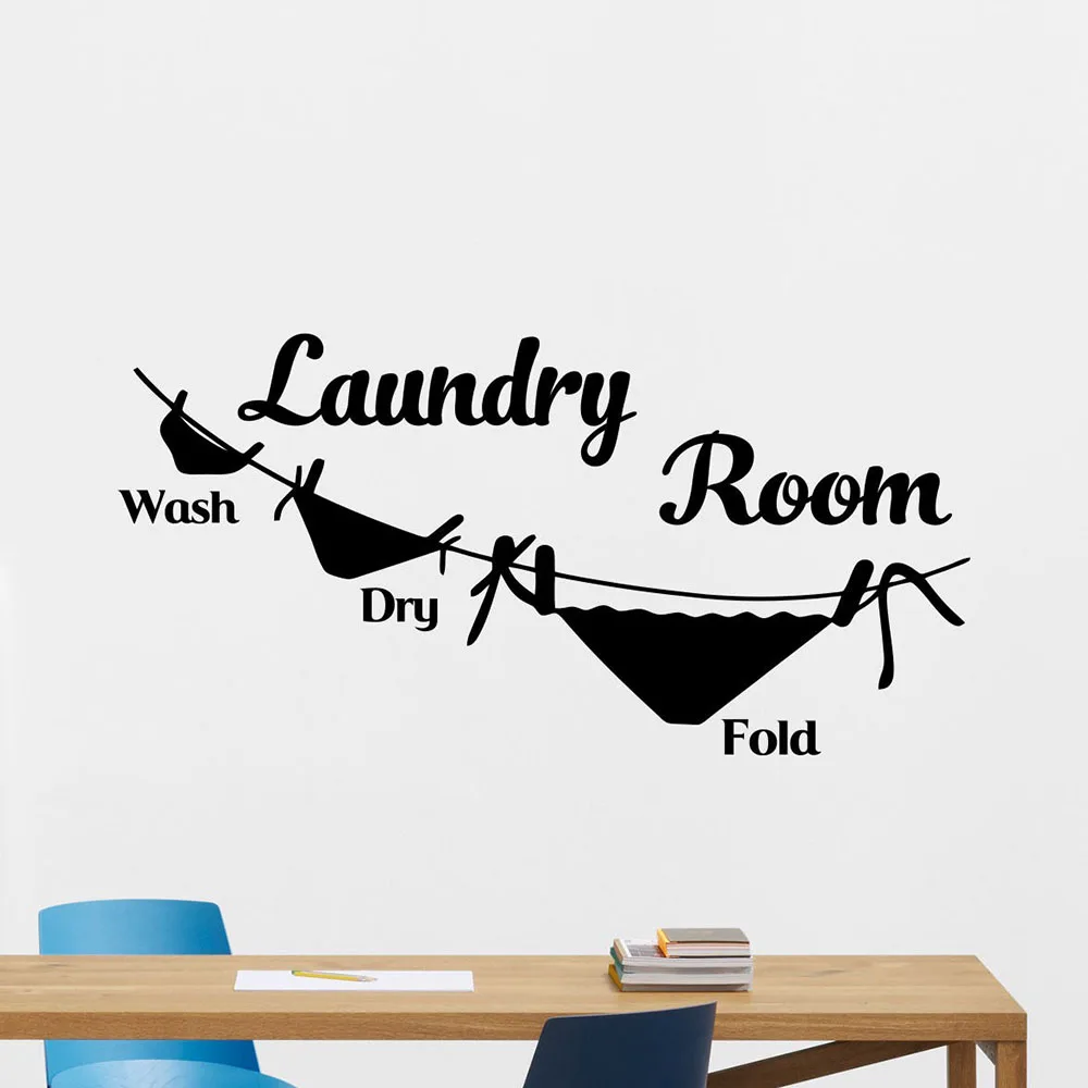 

Laundry Room Wall Decal Wash Dry Quote Vinyl Sticker Removable Mural Room Wall Door Decor Stickers Posters Home Decoration G777