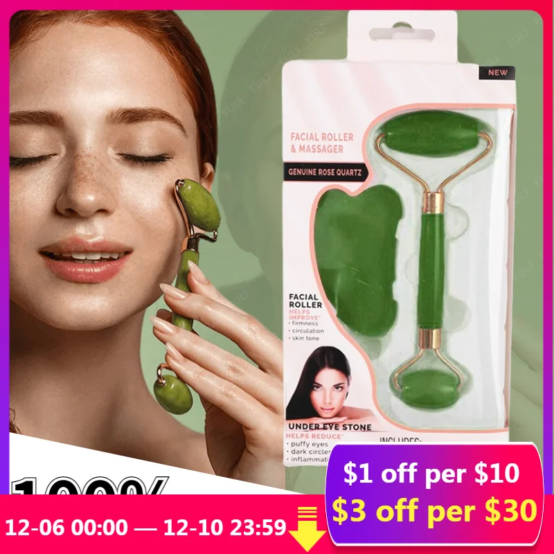 

3PCS Natural Face Jade Roller Gua Sha Scraper Facial Skin Care Guasha Stone Massager Face Neck Skin Lifting Wrinkle Remover Care