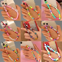 2021 new trendy mobile phone strap lanyard colorful smile pearl soft pottery rope for cell phone case hanging cord for women