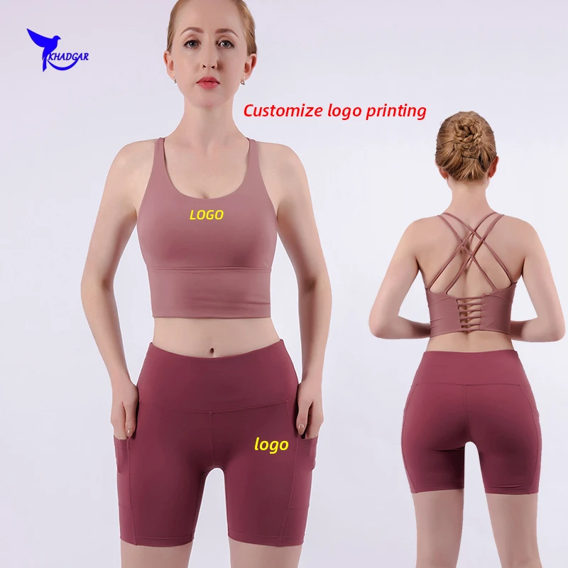 2 Pcs Padded Sports Bra+High Waist Tights Yoga Suit Women Quick Dry Stretch Running Set Gym Fitness Training Sportswear Custom